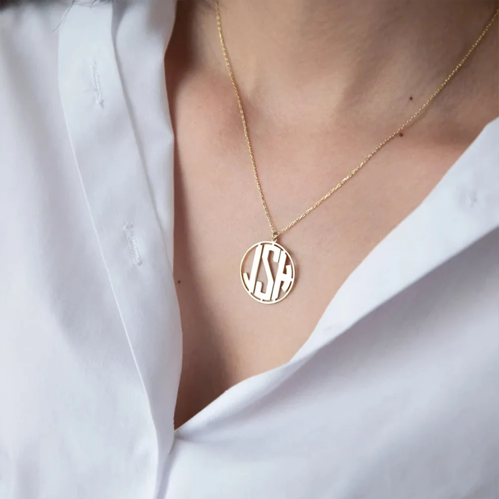 26 Initial Letter Custom Necklace for Woman Stainless Steel Circular Letter Chains Gold Color Necklace Pendants Woman Jewelry image 3