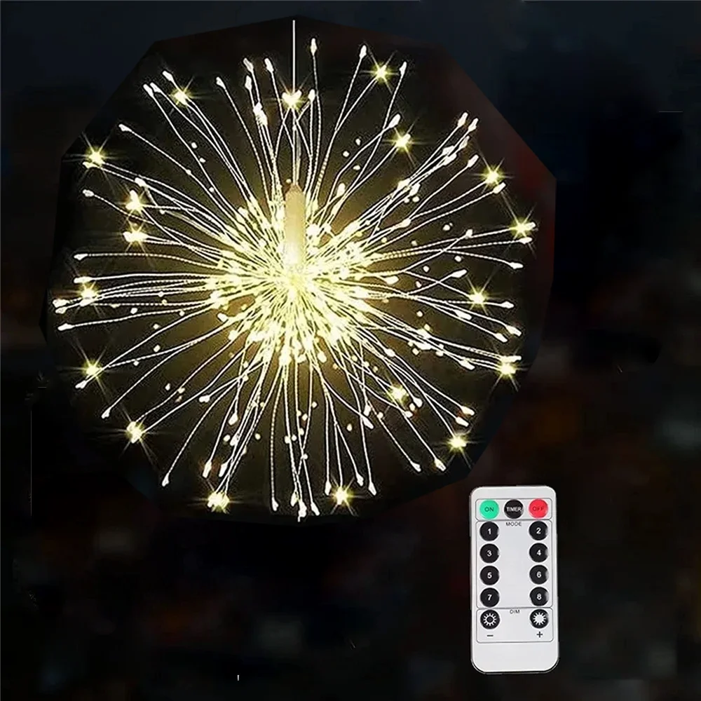 LED Copper Firework Lights, 8 Modes Fairy Starburst Light with Remote Outdoor Decorations for Home, Party, Cafe, Wedding