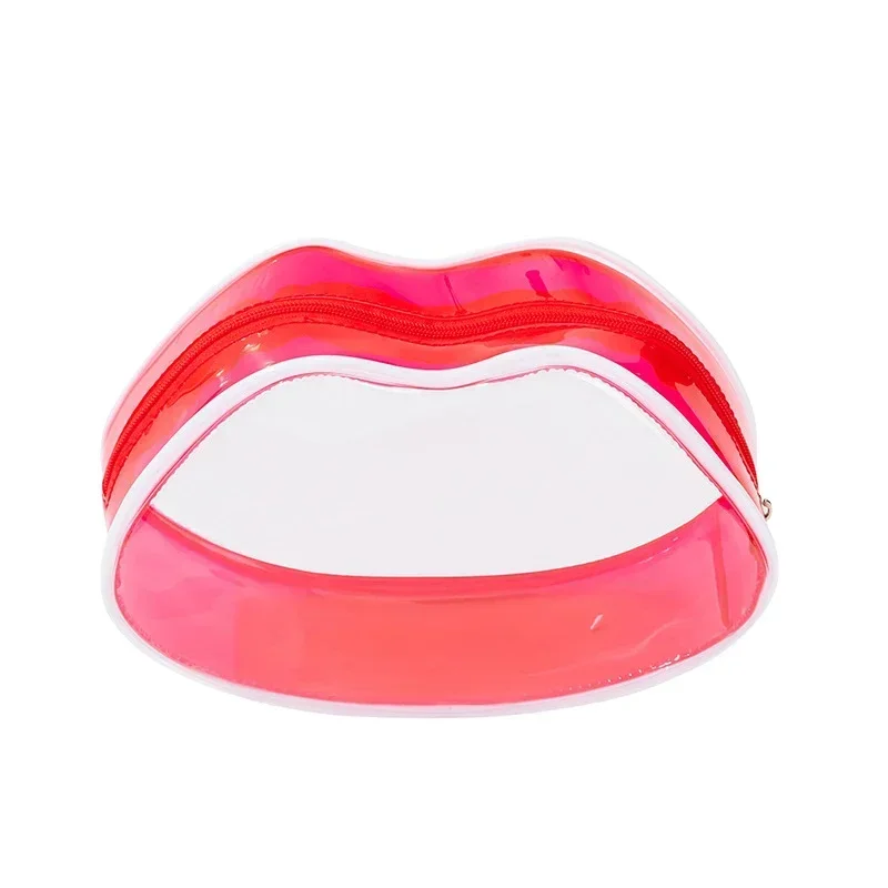 Transparent Women's Cosmetic Bags Waterproof PVC Cute Red Lips Shape Lipstick Pouch Travel Makeup Storage Organizer Accessories