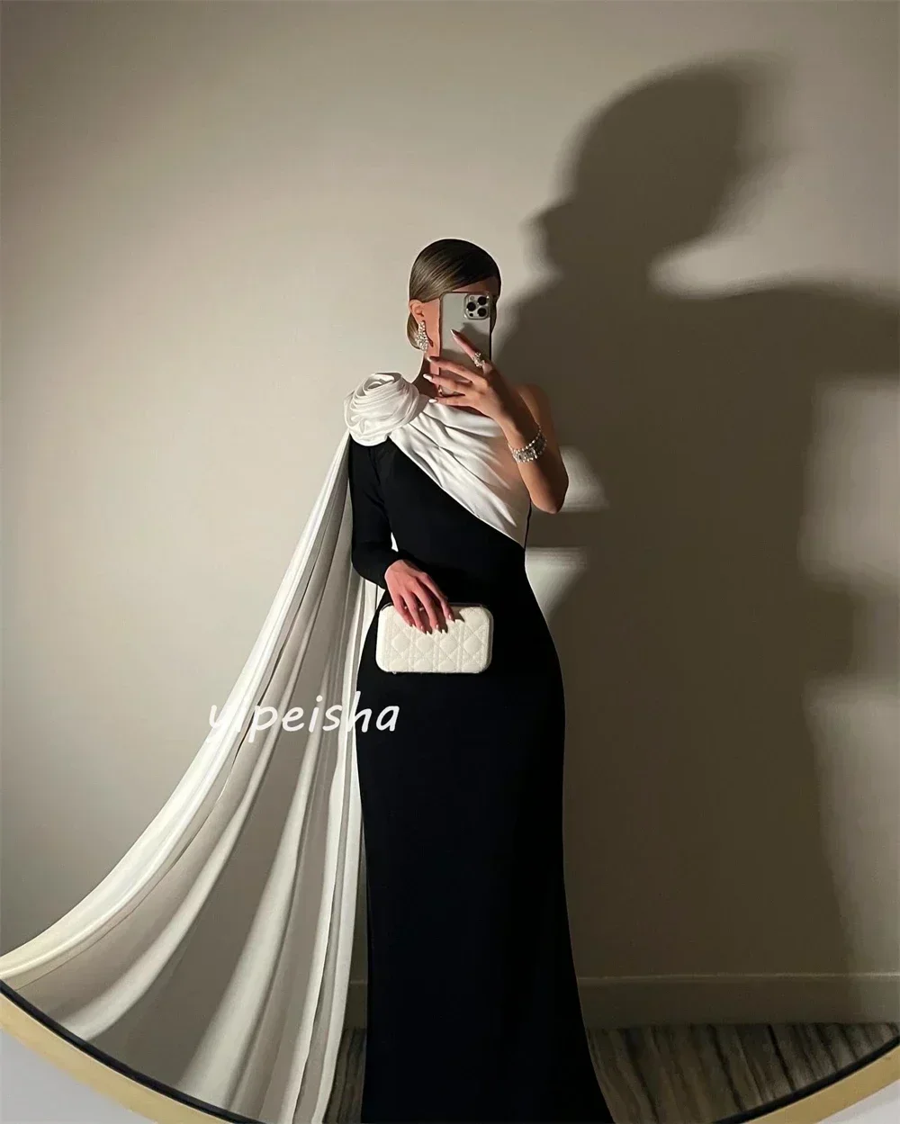 Customized Jersey Handmade Flower Pleat Wedding Party A-line One-shoulder Bespoke Occasion Gown Long Dresses