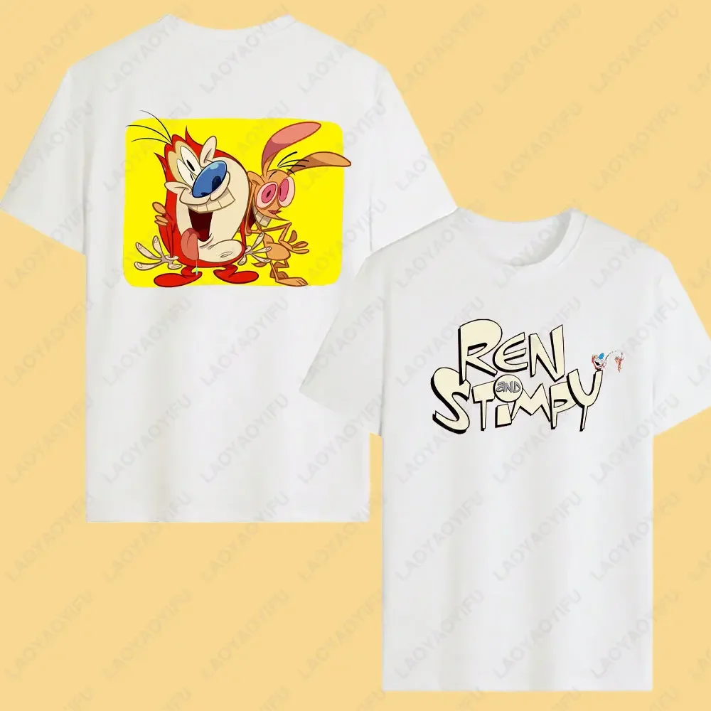 Retro The Ren & Stimpy Comedy Cotton Shirt 90s Nickelodeon Nicktoons Graphic Tee Vintage Cartoon Humor Unisex Y2k Top Women Men #4