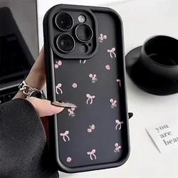 Korean Cute Pink Bowknot Silicone Phone Case For iPhone 15 14 13 16 12 11 17 Pro Max XR Xs 7 8 SE 2 Candy Color Shockproof Cover
