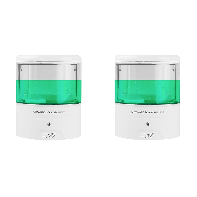 

2X Automatic Touchless Soap Dispenser Wall-Mounted Battery Operated IR Infrared Sensor Hand Disinfect(Transparent-600Ml)
