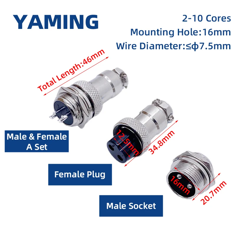 Conector macho-hembra GX16, acoplador de enchufe de aviación de Metal, 2/3/4/5/6/7/8/9 Pines de núcleo, Terminal de Cable eléctrico, tope fijo, tipo móvil