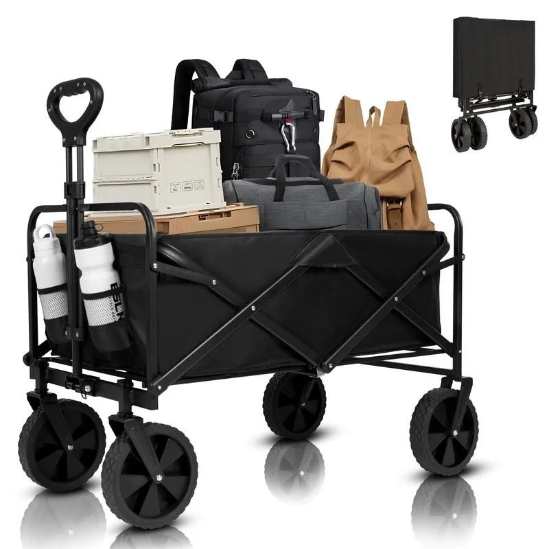 

Heavy Duty Collapsible Wagon Cart - Large Capacity Foldable Beach Cart for Camping, Sports,Shopping & More , Portable