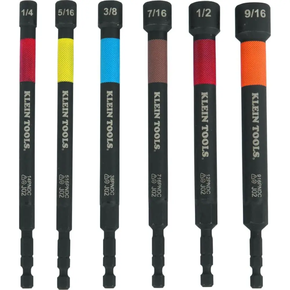 

6-Piece Color-Coded Magnetic Impact Nut Setter Set with Extended Reach, 6 SAE Sizes