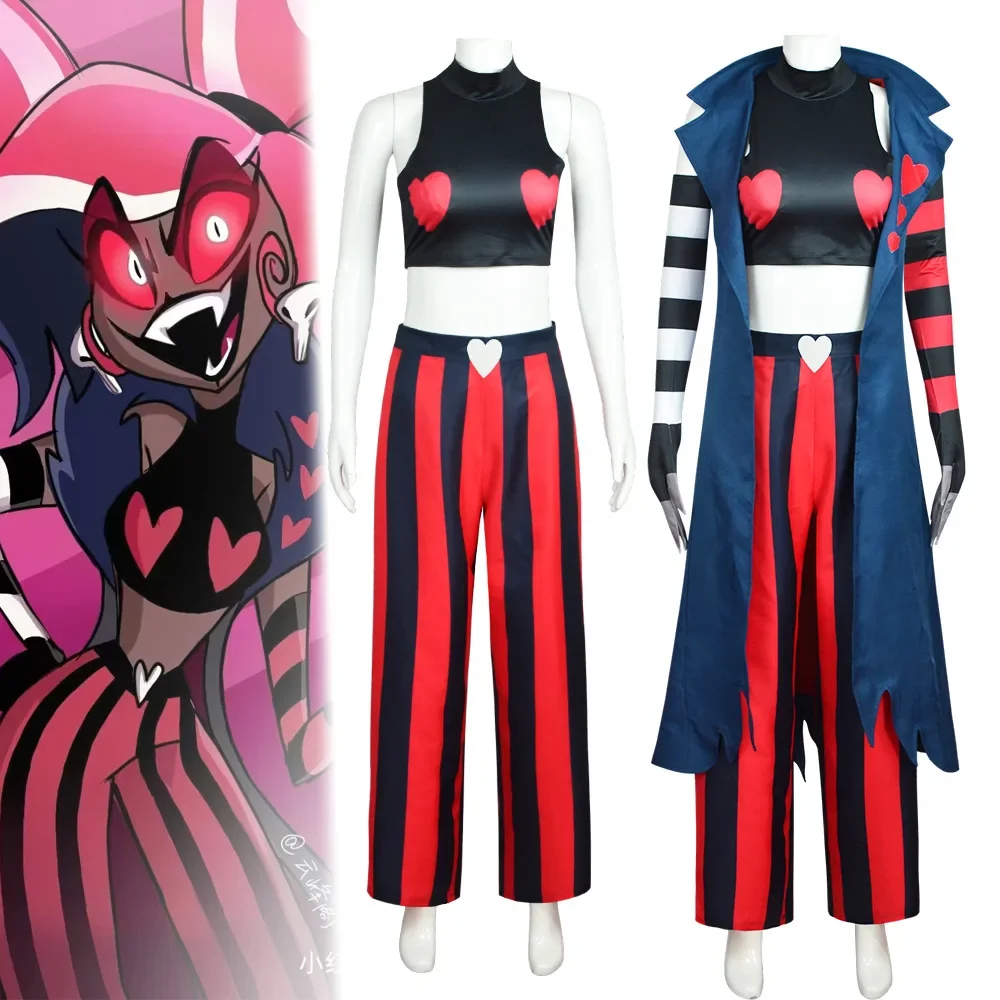 Anime Velvet Hazbin Cosplay Costume Uniform Cosplay Hotel Fashion Icon Sexy Red Black Stripes Woman Halloween Party Cosplay Suit