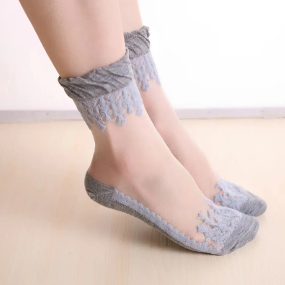 1Pairs/6Pairs Sommer Süße Transparente Socke Atmungsaktive Elastische Weibliche Socken Kristall Glas Seide Ultra Dünne Spitze kurze Mädchen Socken – Detail 7