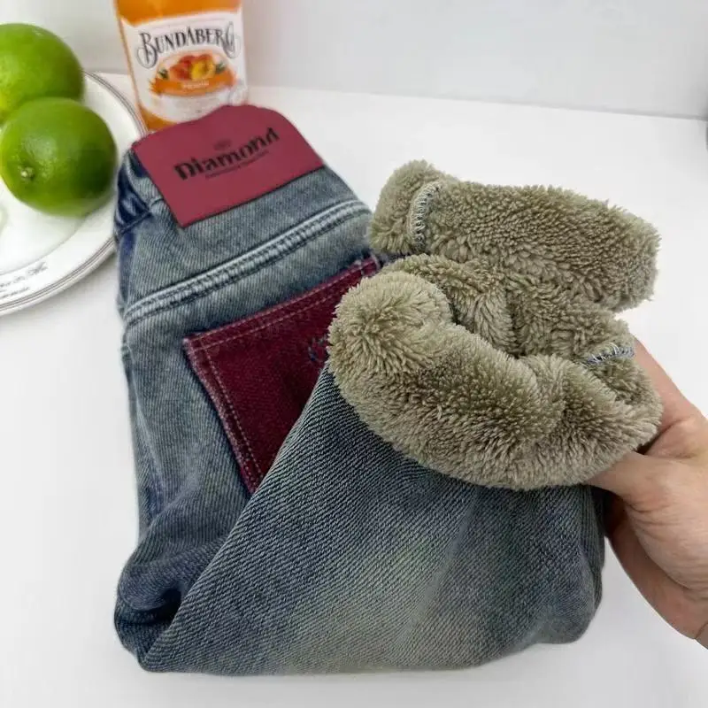 Boys' Children's Plush Thick Pants Lamb Fleece Jeans Autumn/Winter New Collection Baby One piece Plush Warm Pants Children's
