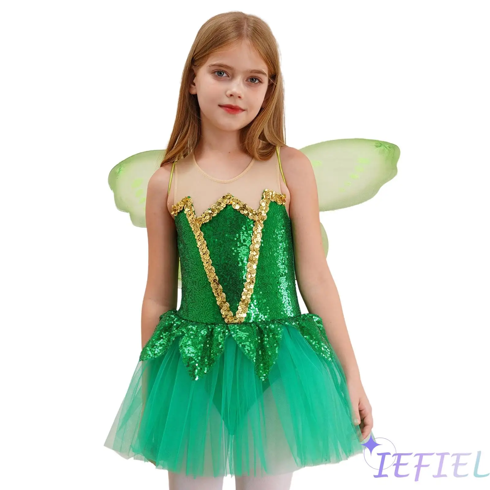 

Girls Ballerina Fairy Elf Cosplay Dress Sequined Halloween Carnival Party Princess Tutu Dresses Sleeveless Keyhole Back Jumpsuit