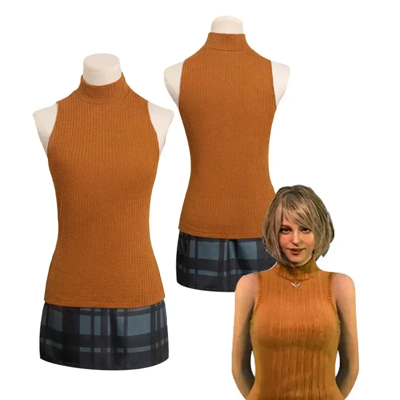 

Evil4 Remake Ashley Graham Cosplay Vest Skirt Costume Dress Sweater for Women Girls Outfits Halloween Carnival Party Suit