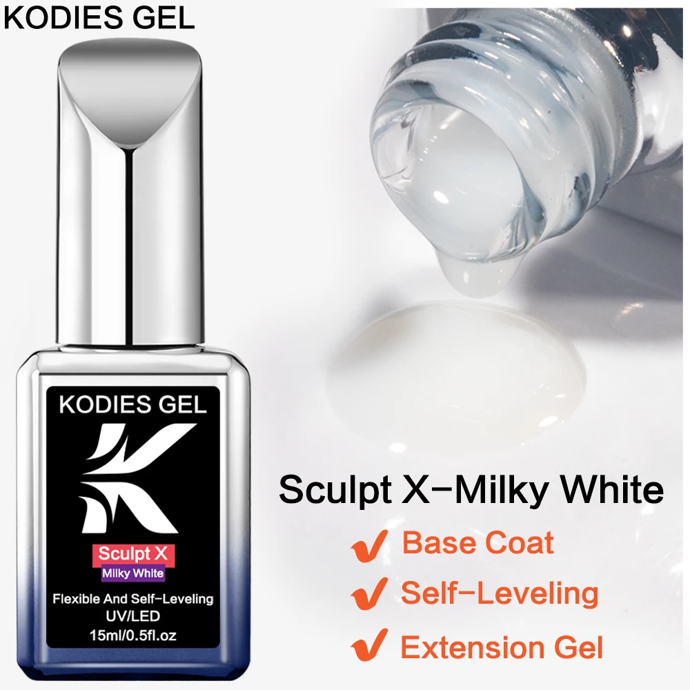 KODIES GEL Gel de uñas constructor blanco lechoso en una botella esculpir X Gel de construcción para extensión 15ML geles duros de grosor medio fuerte