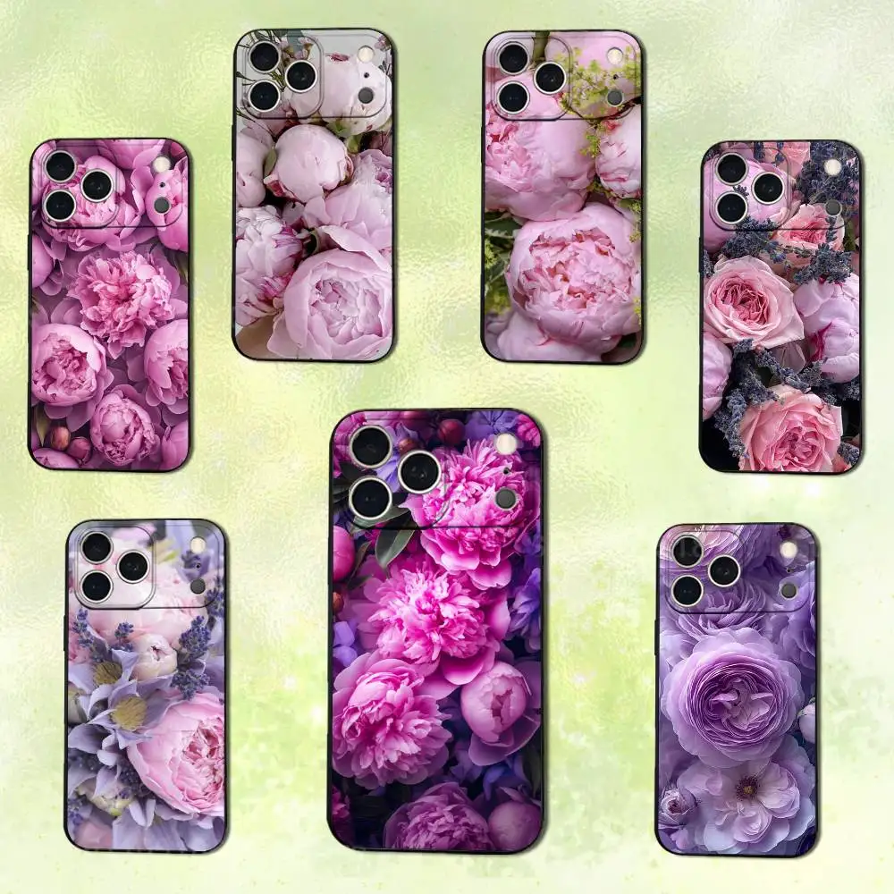 

Purple Art Peony Painting For iPhone 14,13,17,12,11,16,15,Plus,Pro Max,XS,X,XR,SE,Mini, Soft Silicone Black Cover Phone Case
