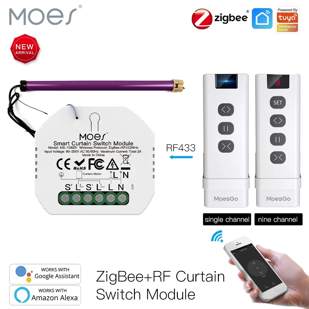 MOES ZigBee 3.0 Smart Curtain Switch Module Motorized Roller Shutter Blinds Motor Tuya Smart Life Alexa Echo Google Home