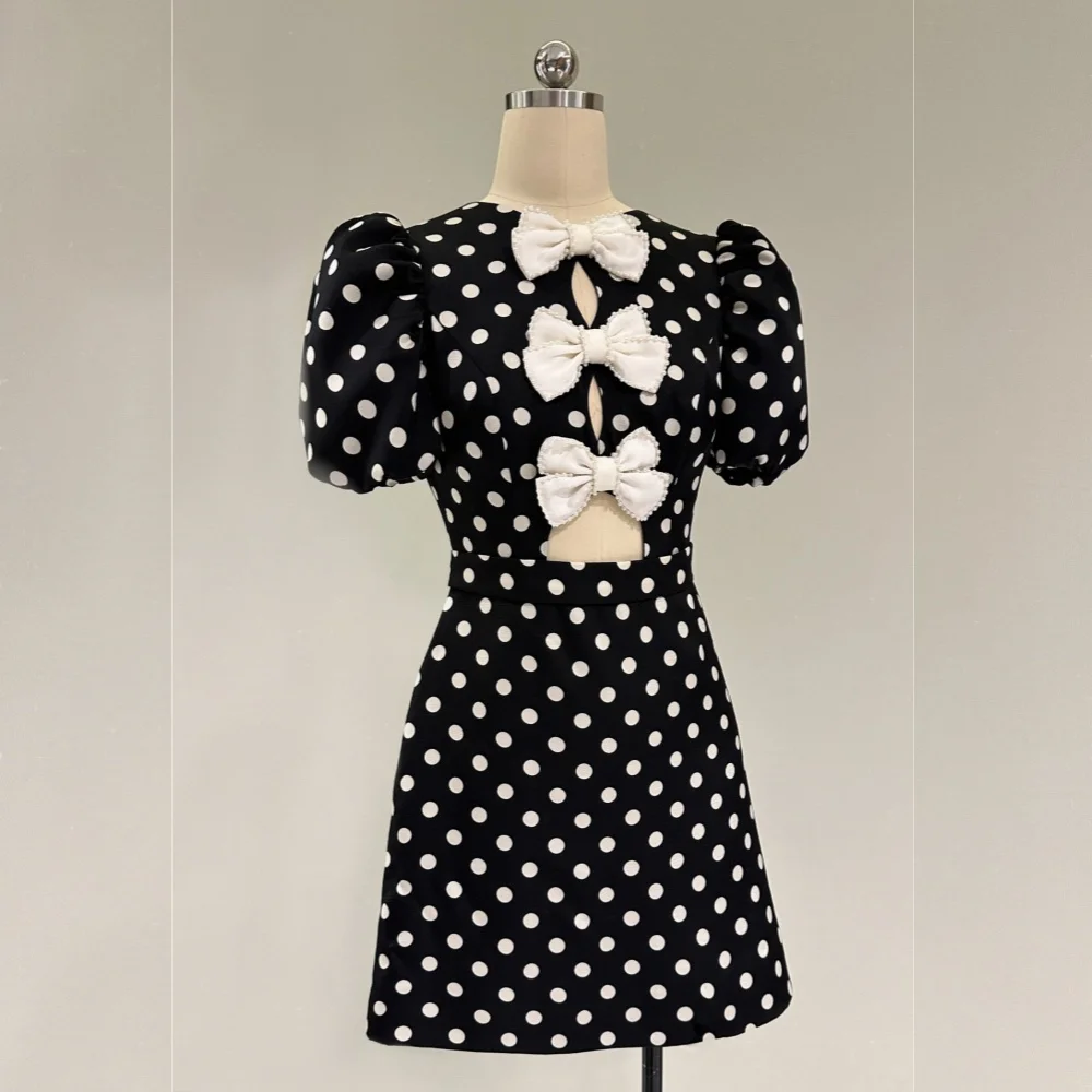 

Customized Jersey Bow O-Neck A-line Short Dresses Bespoke Occasion Homecoming Party Gown Women's Evening Temperament