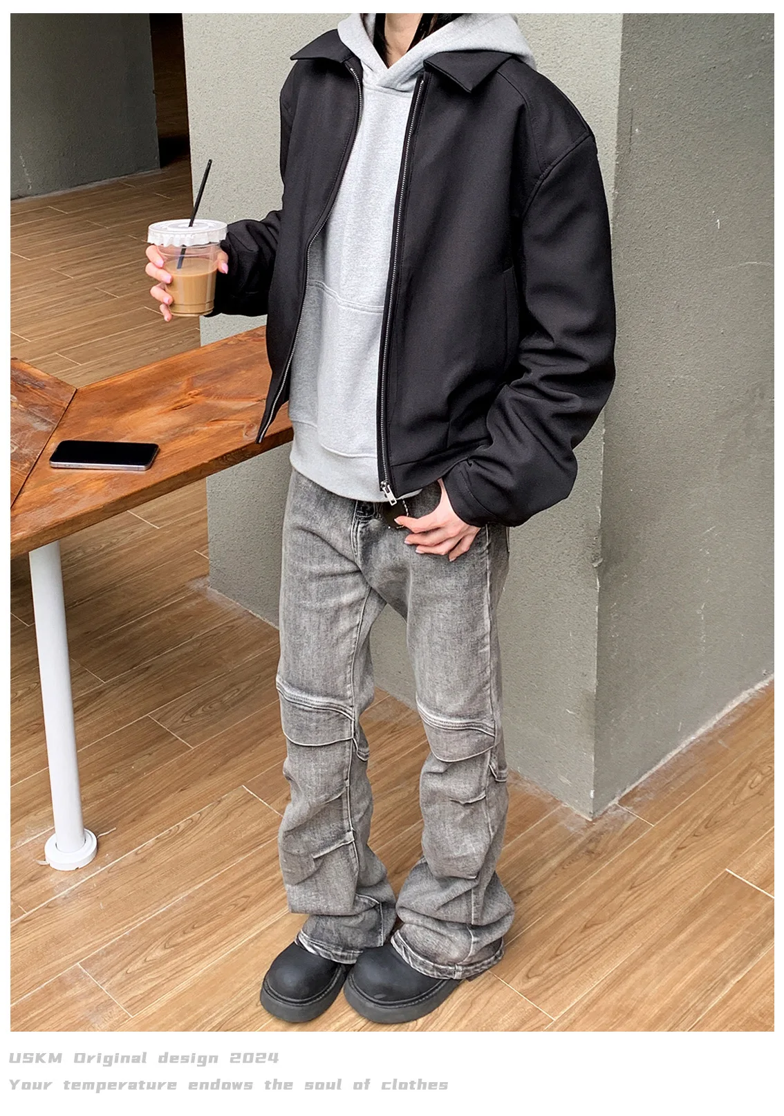 Korean version New Fashion Men's Solid Color Casual Trendy Simple Basic Loose Turn-down Collar Zipper Jackets Male Coats Tops