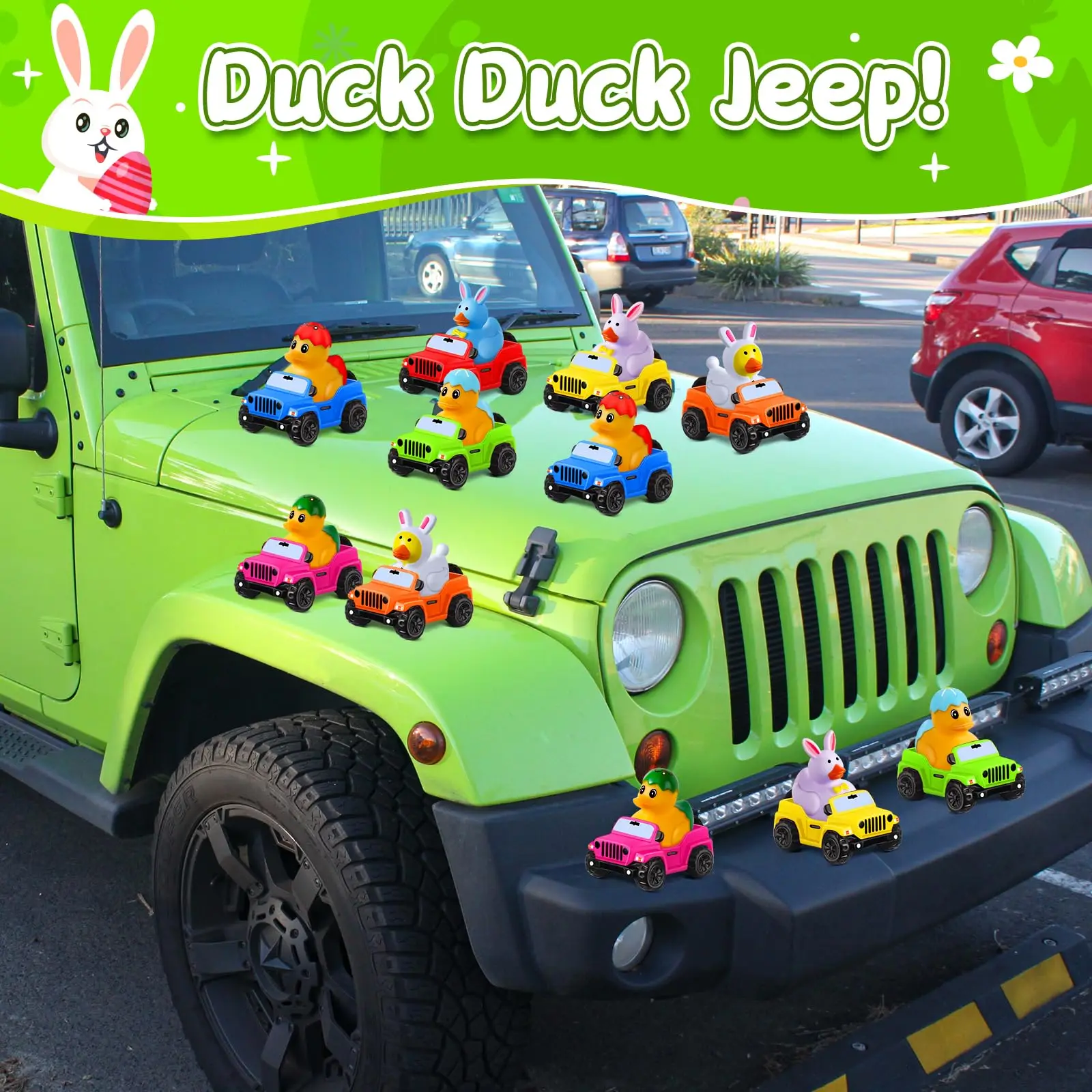 24 szt. letnich gumowych kaczek Jeep Ducks, letnich gumowych kaczek plażowych, 3,5-calowych kaczek Jeep Ducks do duckingu, jeepów dla 2-calowych kaczek, 12 Su