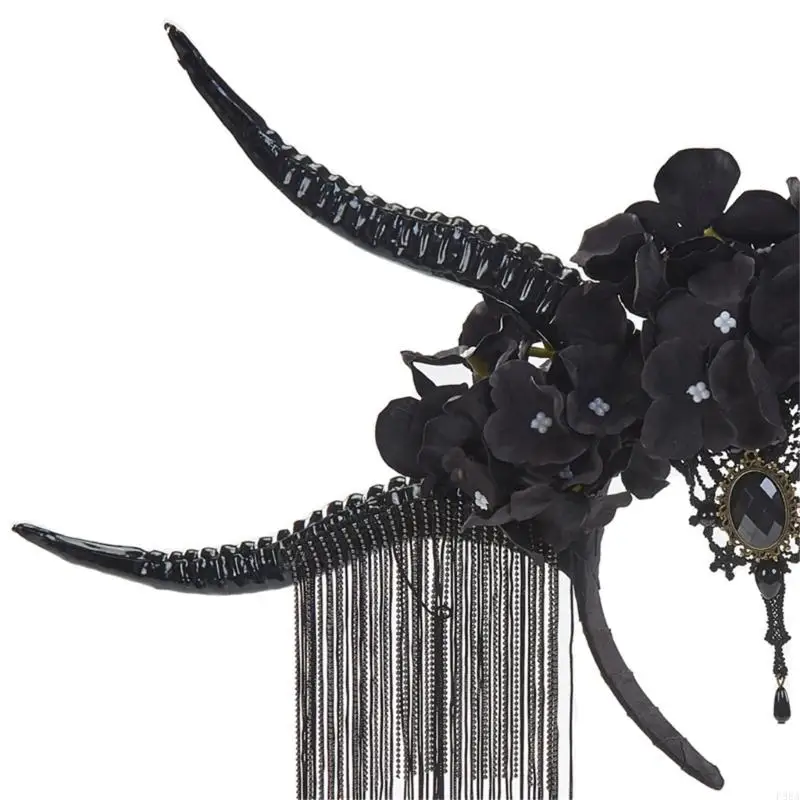 P88A Goth Tassel Headband Antelope Dademia Demonio Demonio Hornos Hornos Diadema Hornos