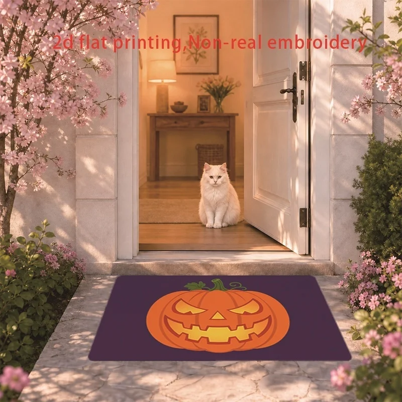 Newest Vintage Welcome Pumpkin Maple Leaf Border Black Halloween Doormat Non Slip Front Door Decor Floor Mat
