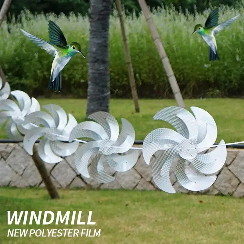 8pcs Bird Repellent Reflective Pinwheels 10m Scare Birds Repeller Wind Pinwheels  Hanging Ornaments for Home Garden Decor