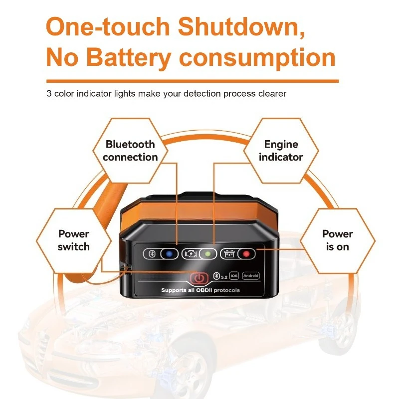 KW905 Bluetooth 4.0 5.0 5.2 OBD2 Car Fault Scanner Vehicle Code Reader Auto Diagnostic Tool