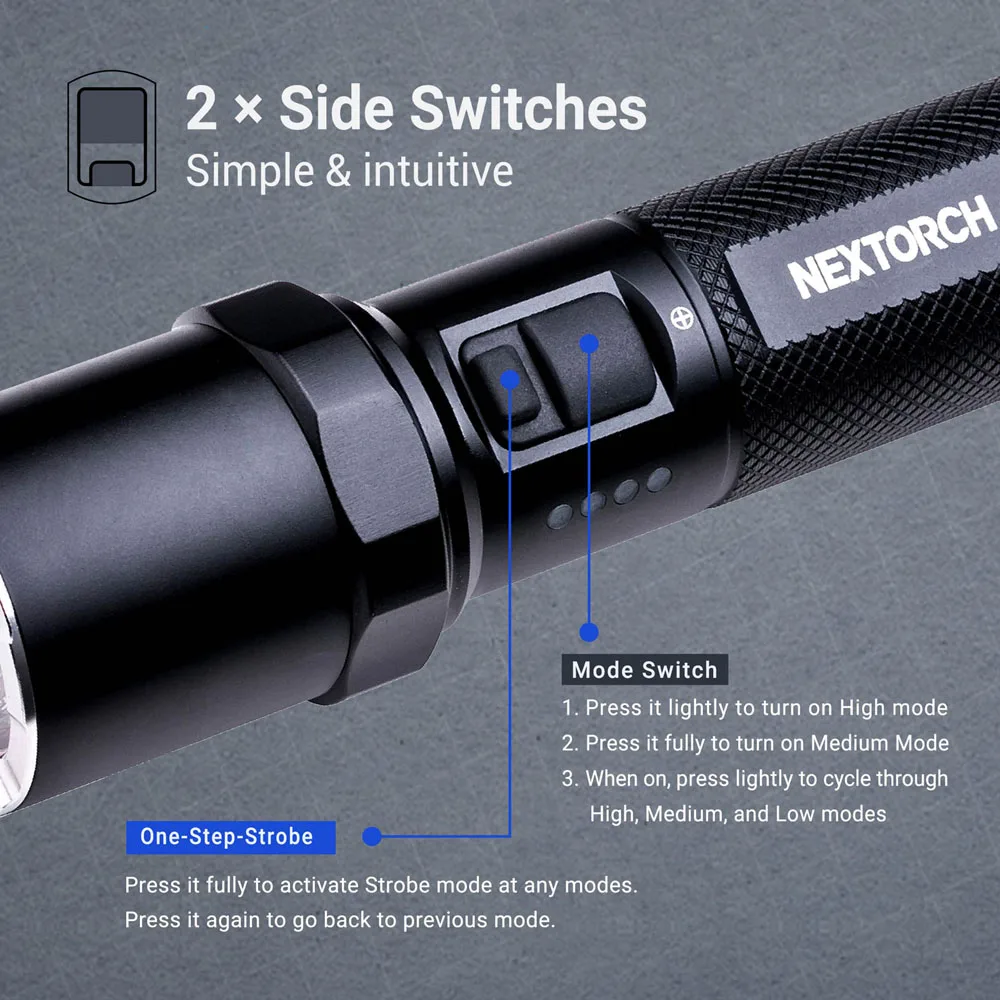 Nextorch P81 New upgraded high brightness torch 3000 Lumen, Tactical Flashlight , Rechargeable, High Power Compact, Duty Patrol