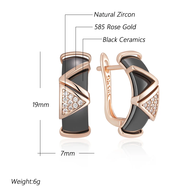 Kinel Hot Black Ceramics Drop Earrings For Women 585 Rose Gold Color Natural Zircon Accessories High Quality Daily Fine Jewelry