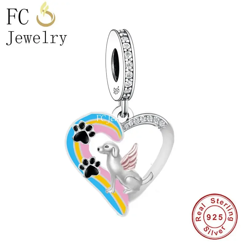 Fit Original Pan Charm bracciale 925 Silver Angel Dog Cat At the Rainbow Bridge Bead per fare Family Memorial Berloque