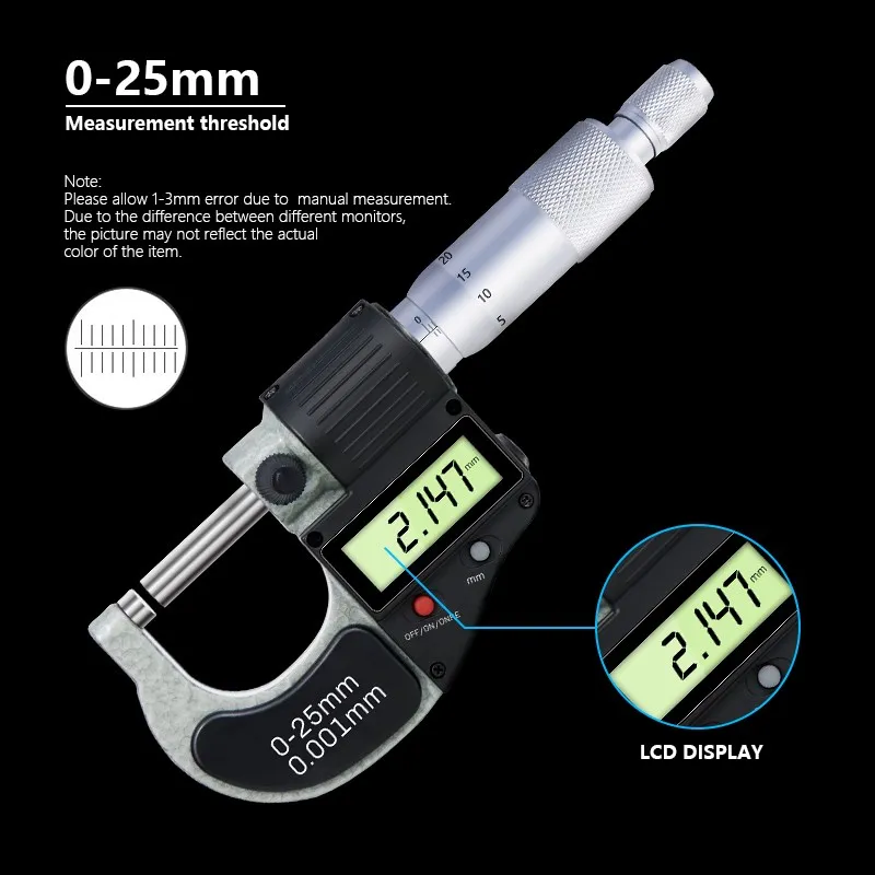 XCAN Electronic Outside Micrometer 0.001mm Digital Micrometer 0-25 mm Caliper Chrome Plated Caliper Gauge Measuring Tools