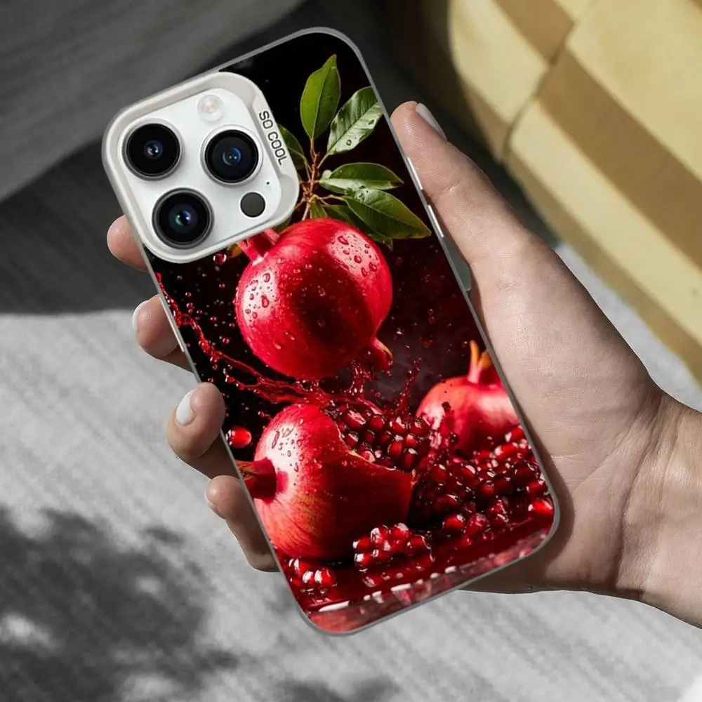 Etui na telefon z motywem różowego owocu granatu do iPhone'a 17, 16, 15, 14, 13, 12, 11, Mini, XS, Pro, SE, MAX, białe, matowe, odporne na wstrząsy.