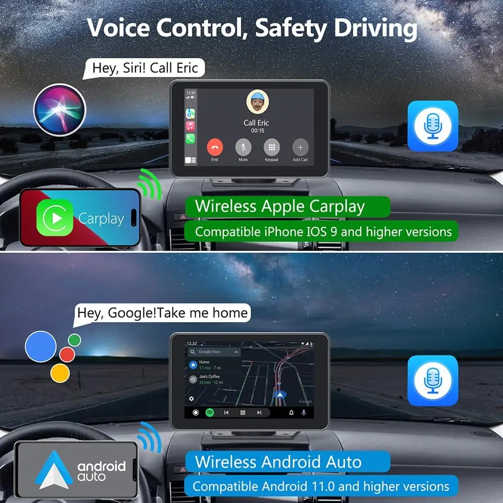 Srnubi 4K ADAS 9 بوصة داش كام لاسلكي CarPlay و أندرويد السيارات سيارة DVR نظام تحديد المواقع والملاحة سيري التحكم الصوتي تسجيل مزدوج Dvr #2
