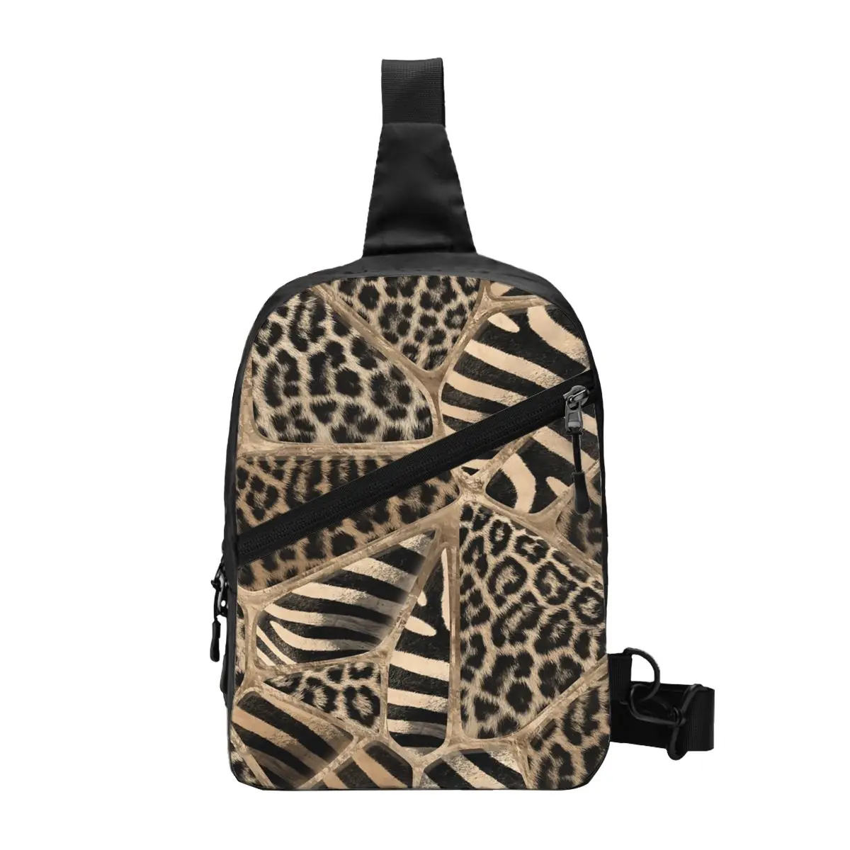 

Animal Print Sling Crossbody Chest Bag Men Casual Leopard and Zebra Shoulder Backpack for Camping Biking