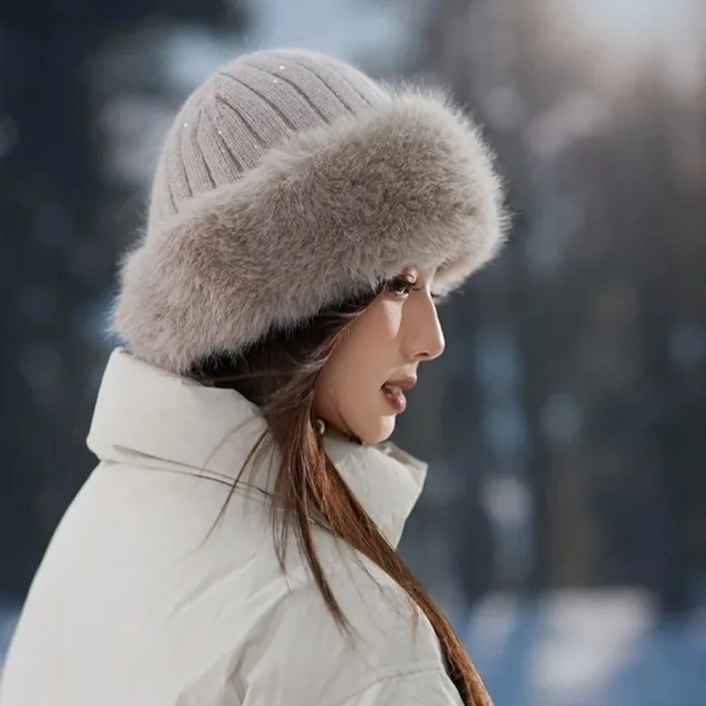 سماكة الشتاء المرأة قبعة الفراء الدافئة دون حافة الباردة واقية الدافئة حماية الأذن قبعات الصياد أدوات الاحترار