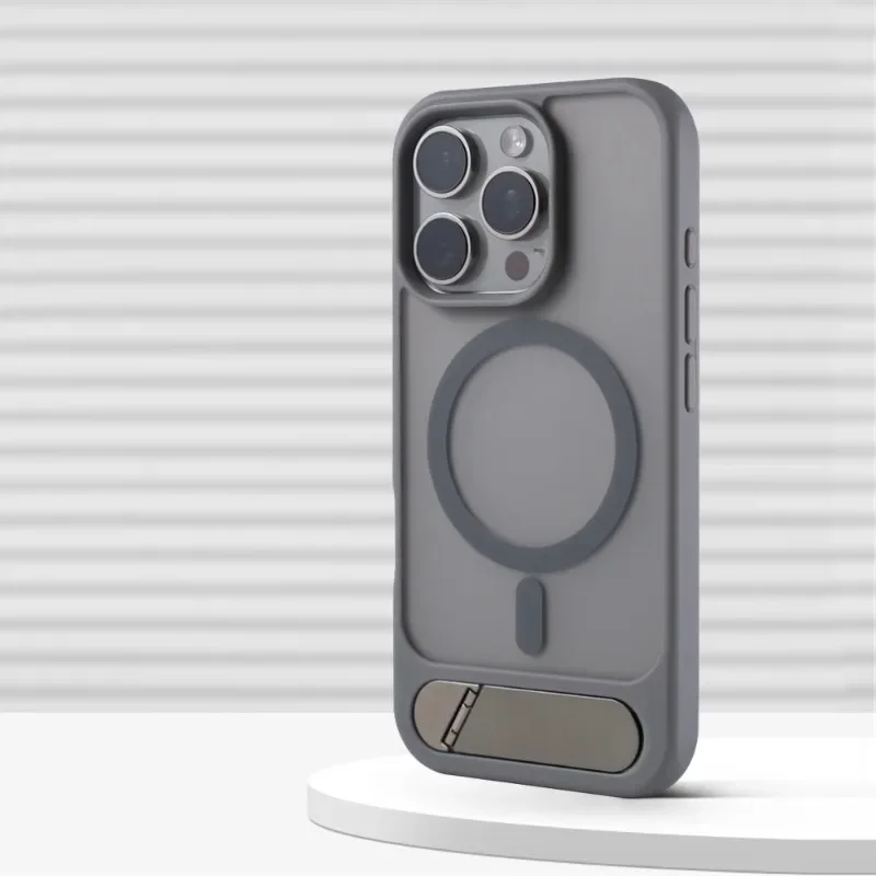 Image of Unsichtbarer Metallständer Magnetische Matte Hülle für iPhone 17 18 16 14 15 13 Pro Max für MagSafe Kabelloses Laden Stoßfängerhülle