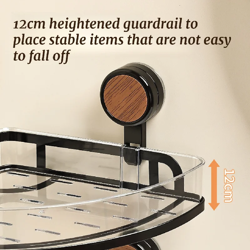 Retro Wooden Environmental Protection, Suction Cup Toilet Storage Rack, Bathroom Non Large Hole Storage Rack, Wall Mounted Corne