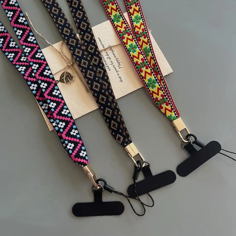 Ethnic Style Pattern Mobile Phone Lanyard Hanging Cord Cross-body Strap Phone Anti-lost Rope Wide Detachable