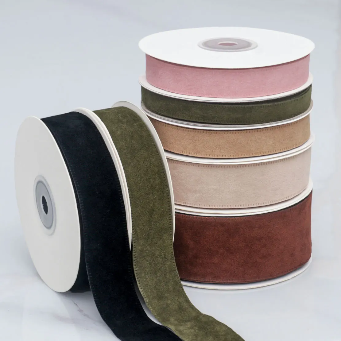 Cinta de terciopelo de doble cara con ribete de gamuza de color liso, accesorios para el cabello hechos a mano, accesorios para ropa y sombreros, cinta flocada