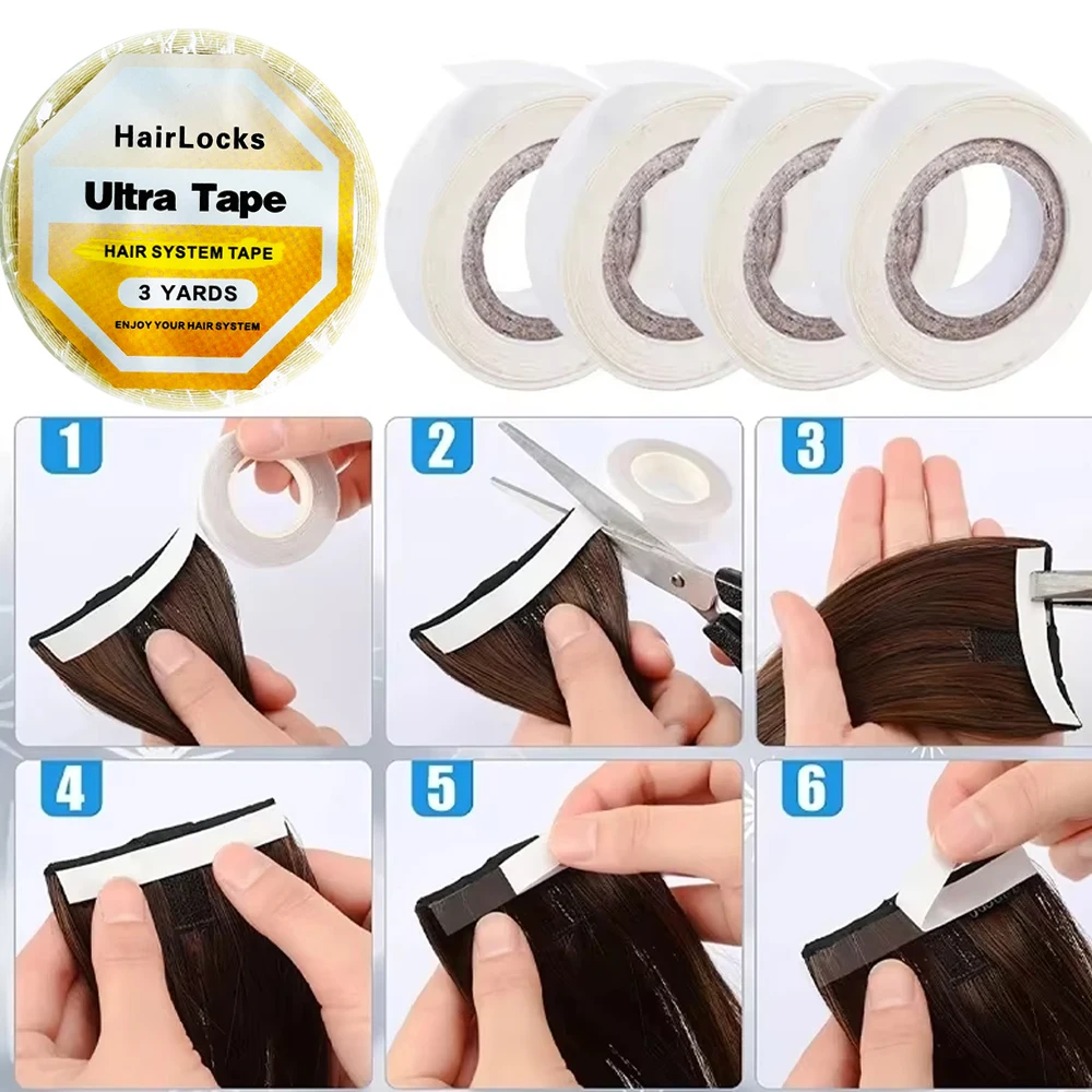 

3 ярда, 0,8/1/1,2/2 см, белая ультрапрочная лента для крепления париков и накладных волос, двусторонняя лента для наращивания волос