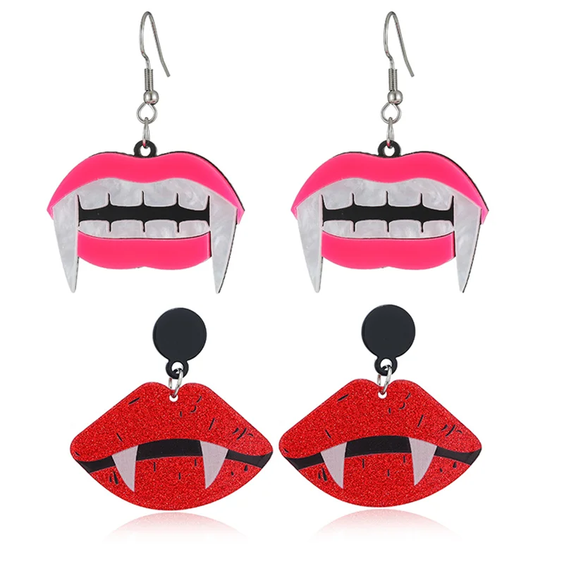 1 Pair Halloween Teeth Fangs Earring Tragus Ear Body Decoration Charms Acrylic Pendant Dental Gifts Fashion Accessories