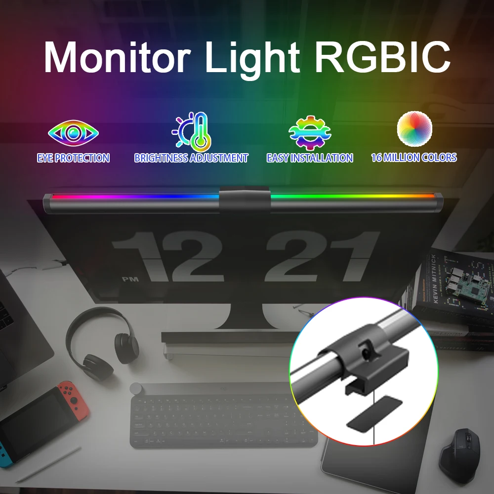 Wiscolor Monitor Lights Bar RGB Screen Hanging Light Bar Eye-caring LED Computer Desk Lamp USB Work Reading Lighting