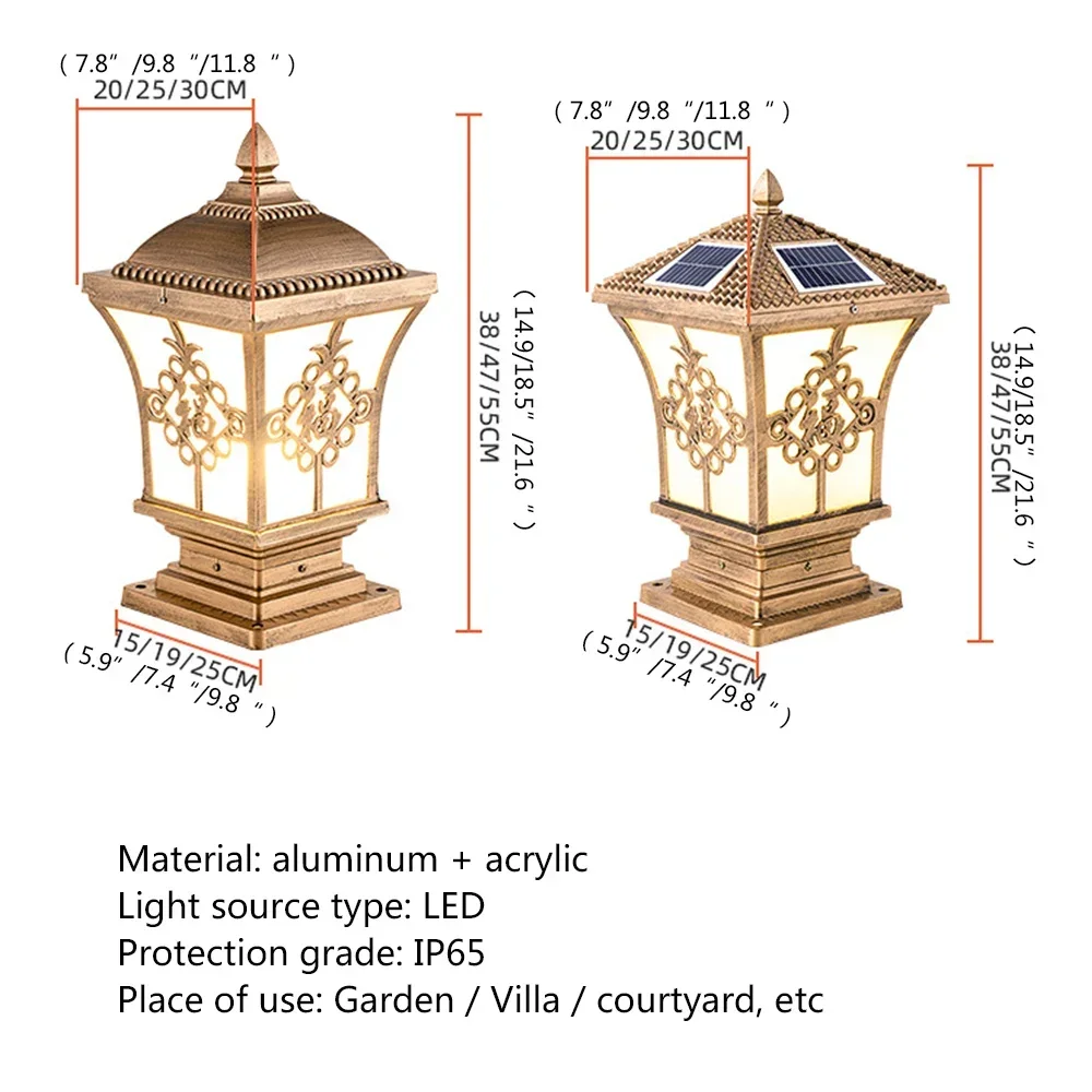 ASHER Solar al aire libre clásico poste de luz Retro impermeable Pilar LED lámpara de pared accesorios para el jardín del hogar