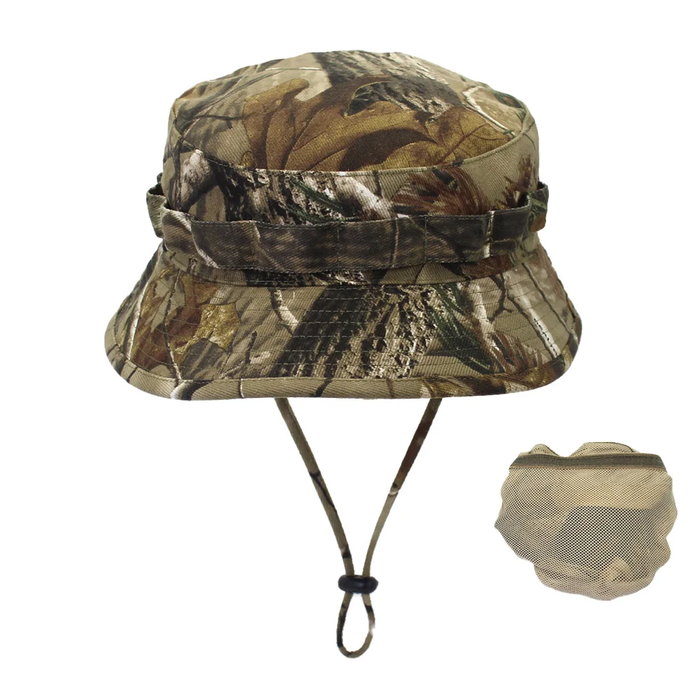 

Camouflage Bucket Hat Outdoor Fishing Sun Protection Boonie Hat Adjustable Chin Strap Durable Size Fits All Breathing