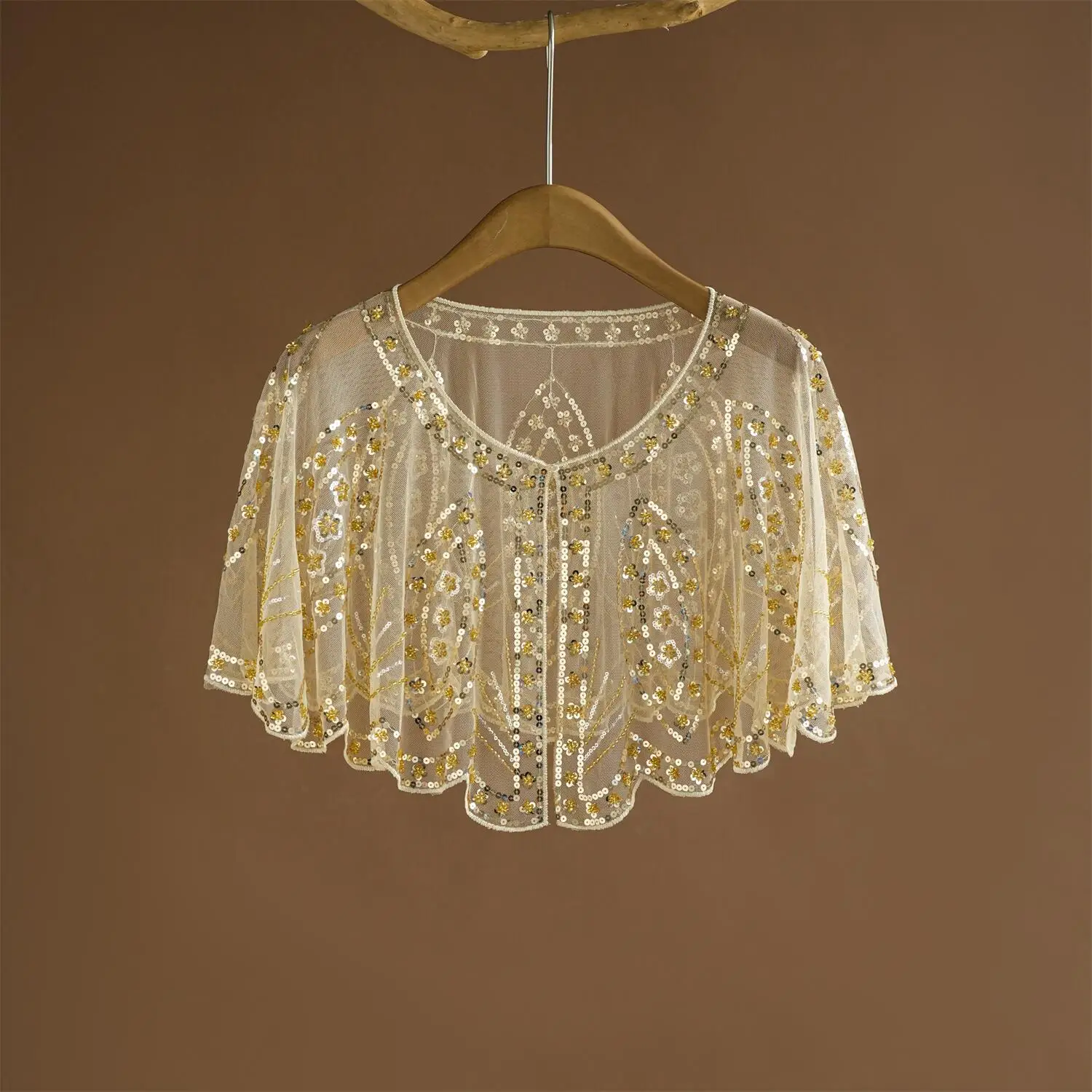1920s Sequin Beaded Flapper Shawl Elegant Wraps Mesh Breathable Short Cape Vintage Evening Cape Bridal Shawl