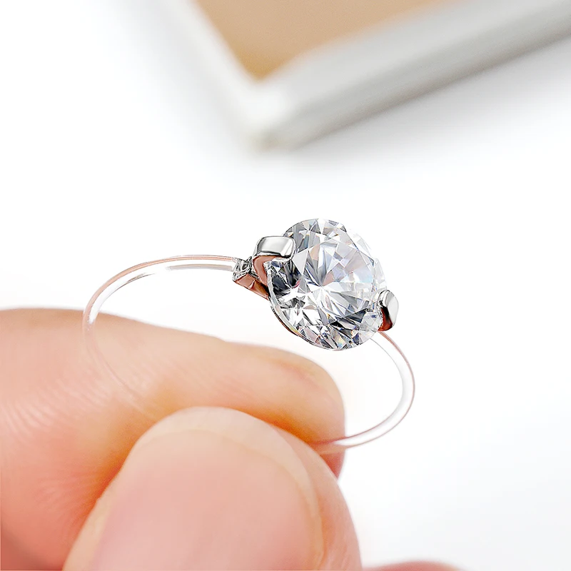 1/2ct Transparent Fishing Line Moissanite Wedding Band Sterling Silver Ring with GRA Certificate Eternity Diamond Ring for Women