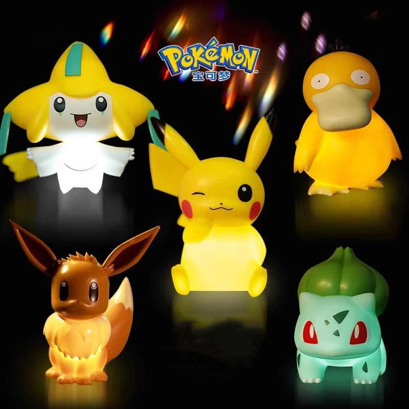 Genuine Pokemoin Series Blowing Doll Shining Edition Pikachu Psyduck Jirachi Bulbasaur Eevee Action Figure Model Toys Gift