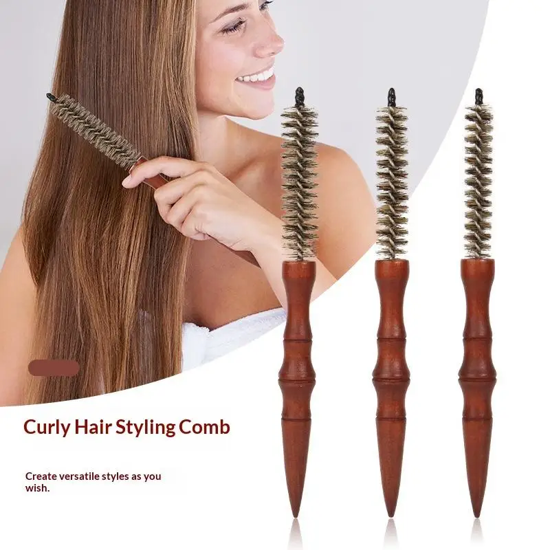 Mini Curling Comb Hair Salon Hairstyle Multi-functional Small Portable Round Wooden Roller Styling Beard Care Tool for All Hair