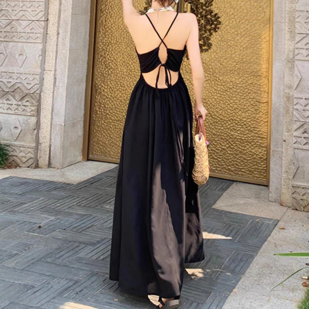 Casual Dress Backless Dress Daily Casual Wear Solid Pattern Suitable For All Seasons V Neckline Microelasticity