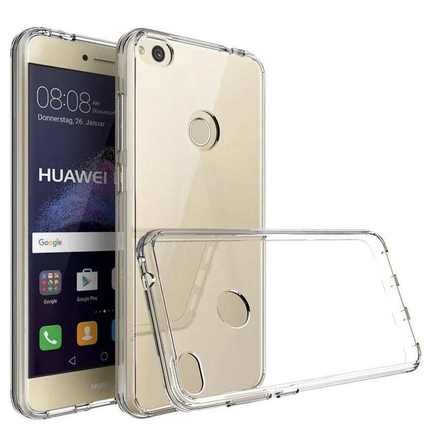 

Soft TPU Frame + Transparent Hard PC Back Cover Hybrid Shockproof Shell Crystal Clear Back Case for Huawei P8 Lite P8Lite 2017