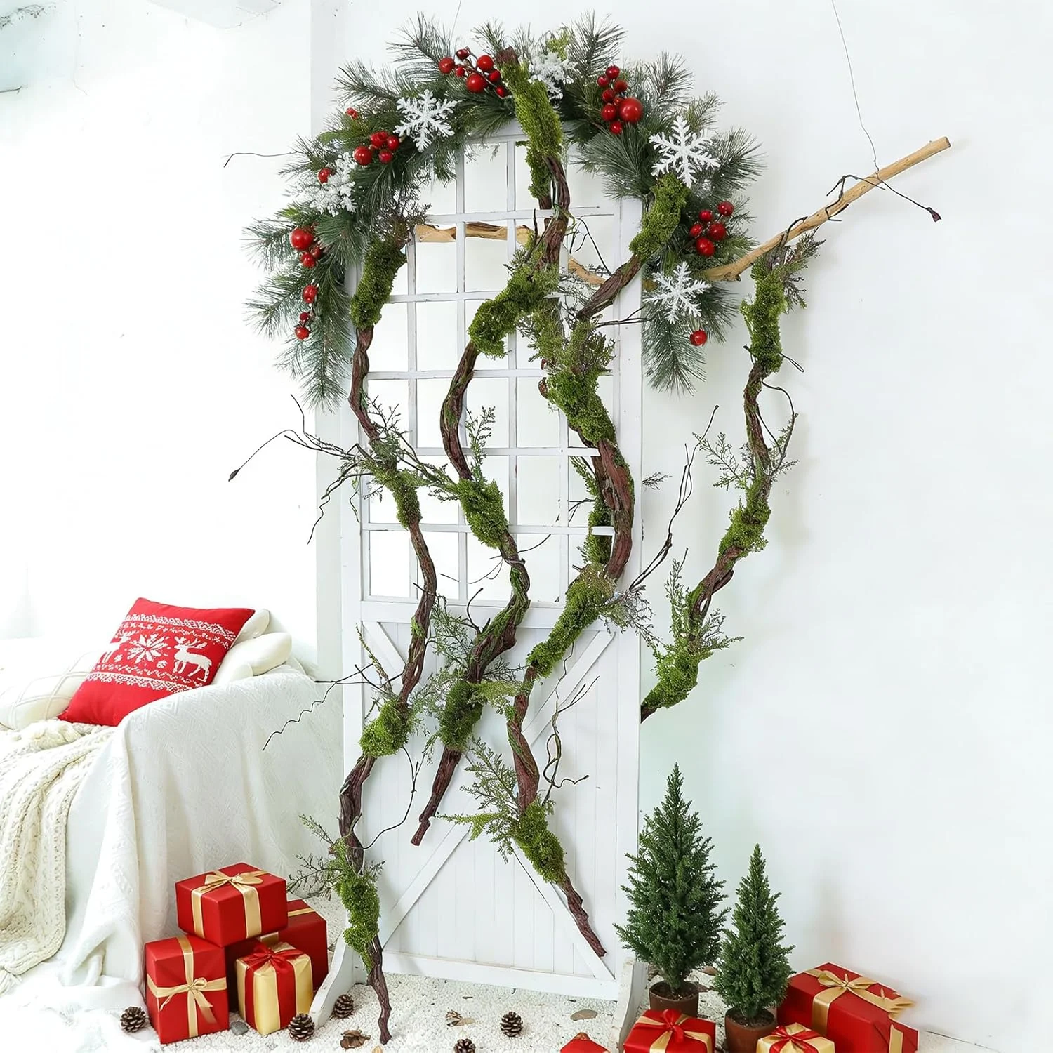 Artificial Wilted Rattan Branches with Moss Fake Ivy Plants for Wall Hanging Gardens Home Indoor Outdoor Desktop Landscaping