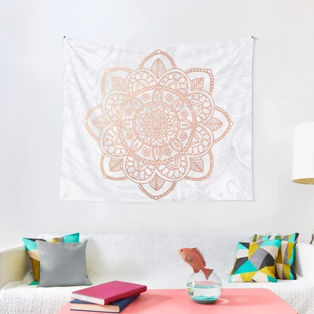 

Rose Gold Mandala on White Marble Tapestry Home Decorations Decoration For Home Aesthetics For Room Tapestry